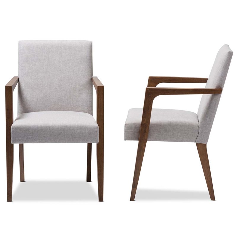 Pemberly Row Modern Upholstered Arm Chair in Gray Beige (Set of 2)