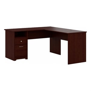 Pemberly Row 60&quotW L-Shaped Computer Desk with Drawers in Harvest Cherry