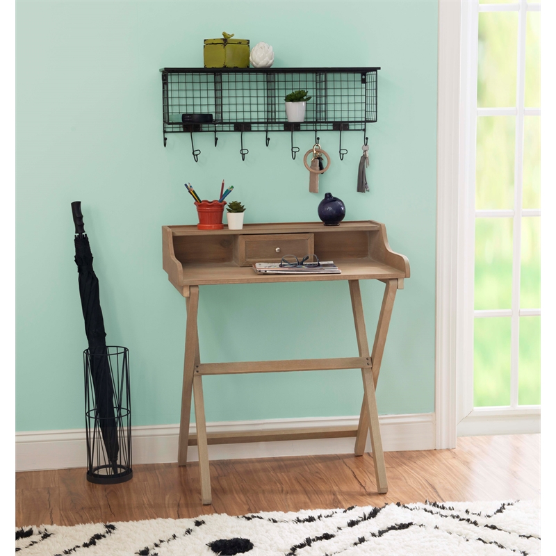 Pemberly Row Wood Folding Desk with Small Drawer in Rustic Brown Finish