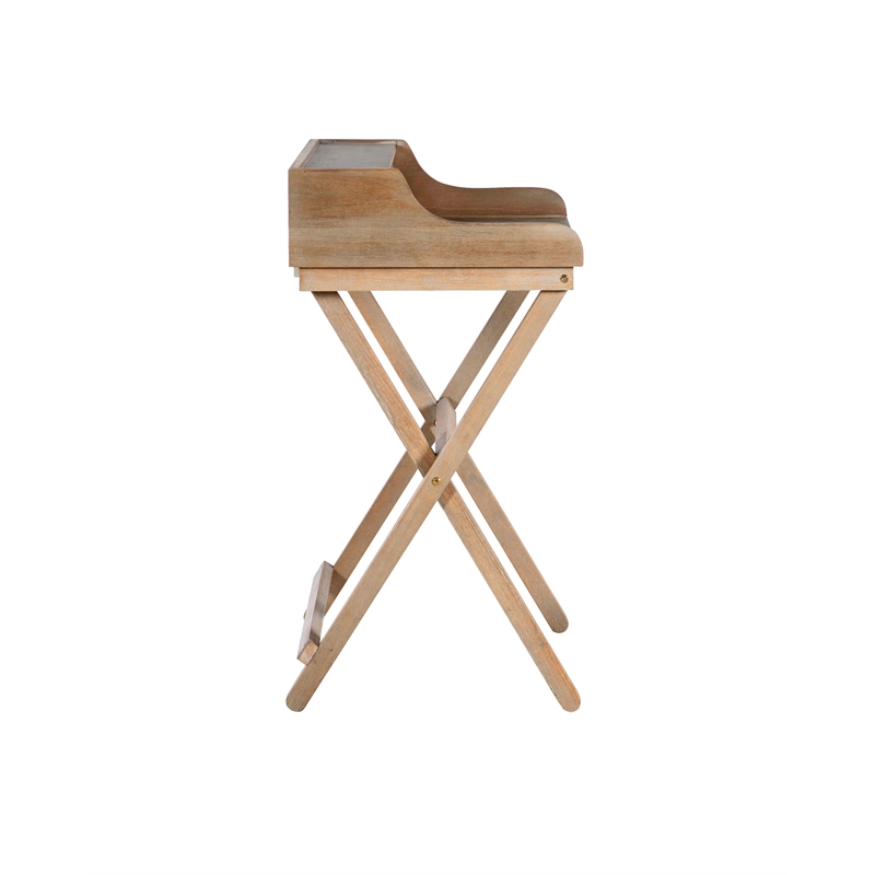 Pemberly Row Wood Folding Desk with Small Drawer in Rustic Brown Finish