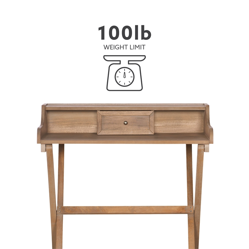 Pemberly Row Wood Folding Desk with Small Drawer in Rustic Brown Finish