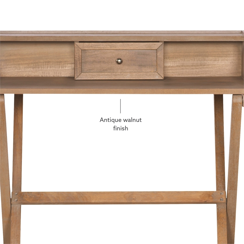 Pemberly Row Wood Folding Desk with Small Drawer in Rustic Brown Finish