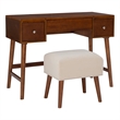 Pemberly Row Wood Vanity & Stool Set Flip Up Mirror 2 Drawers in Walnut Brown