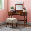 Pemberly Row Wood Vanity & Stool Set Flip Up Mirror 2 Drawers in Walnut Brown