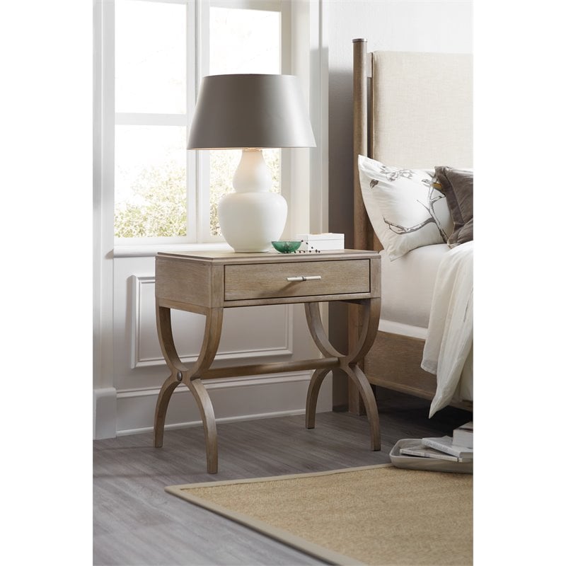 Pemberly Row Contemporary Wood Leg Nightstand in Greige Sand-blasted Finish