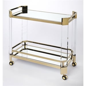 Pemberly Row Contemporary Acrylic 2-Tier Bar Cart - Clear & Gold