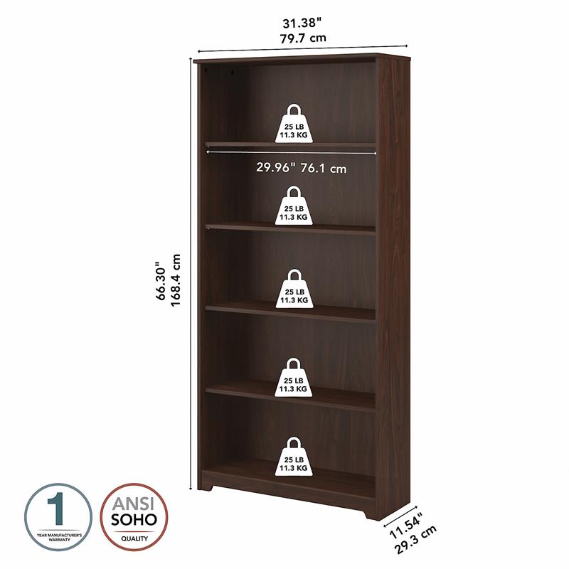 Pemberly Row Tall 5 Shelf Bookcase in Modern Walnut - Engineered Wood