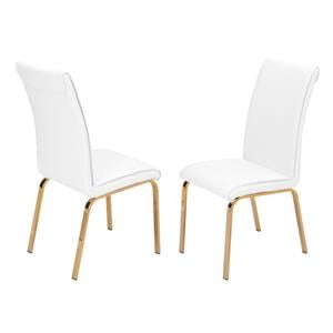 Pemberly Row Upholstered Faux Leather White Chairs with Gold Base (Set of 2)