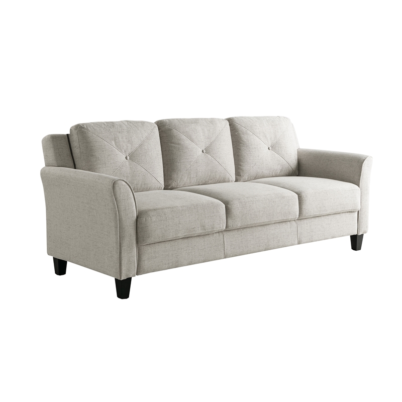 Pemberly Row Set of 2 Stationary Sofa and Loveseat in Beige Fabric Upholstery