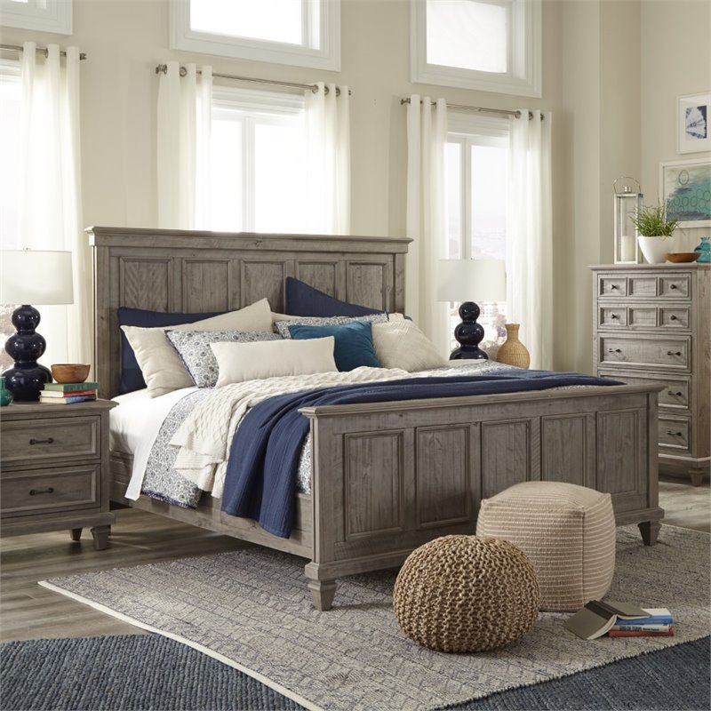 Pemberly Row Contemporary King Panel Bed in Dovetail Gray Finish