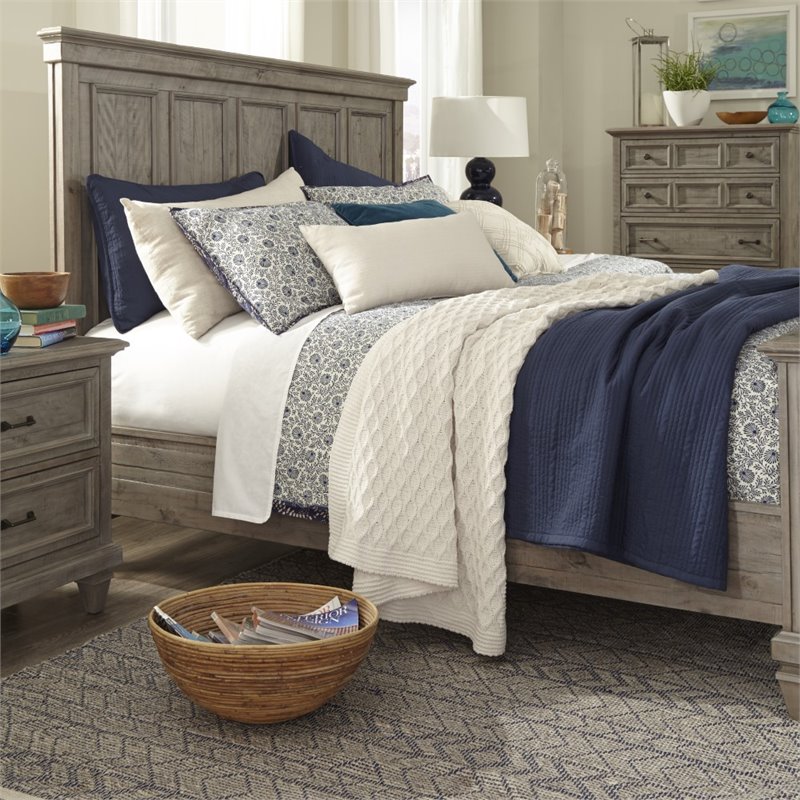 Pemberly Row Contemporary King Panel Bed in Dovetail Gray Finish