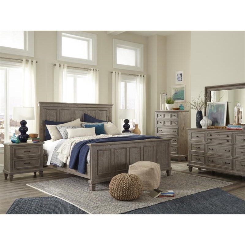 Pemberly Row Contemporary King Panel Bed in Dovetail Gray Finish