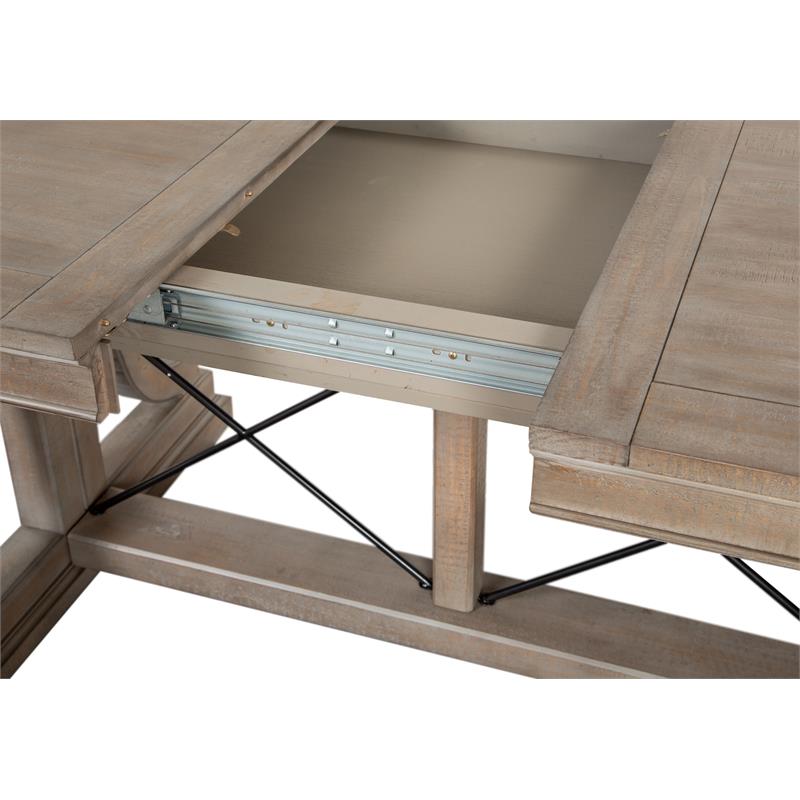 Pemberly Row Contemporary Trestle Dining Table in Gray Wood Finish