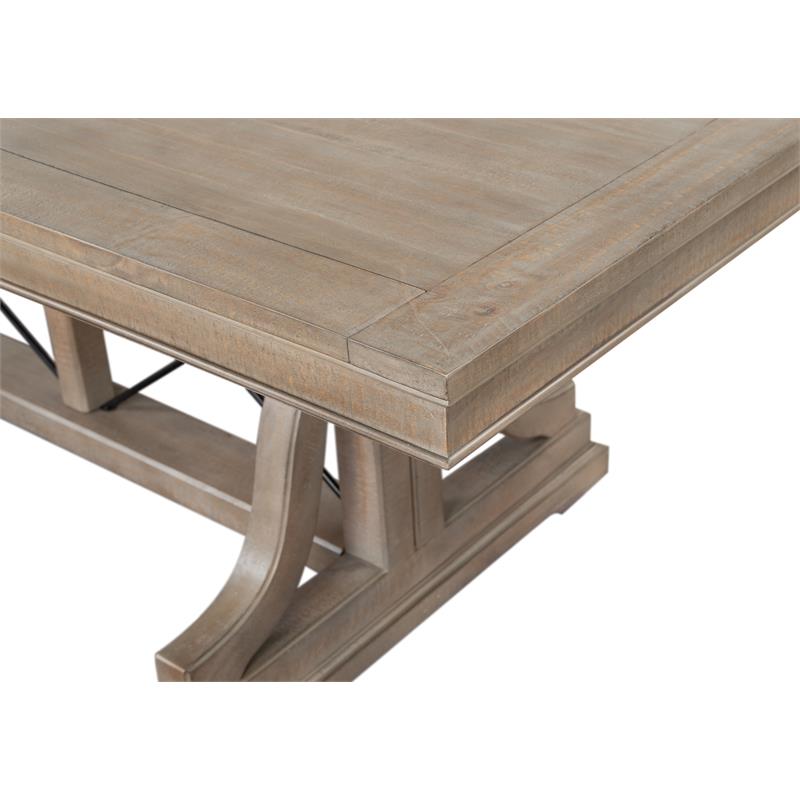 Pemberly Row Contemporary Trestle Dining Table in Gray Wood Finish