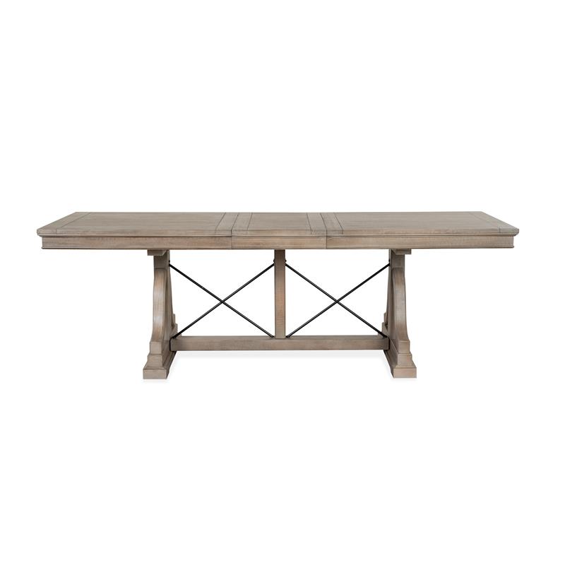 Pemberly Row Contemporary Trestle Dining Table in Gray Wood Finish