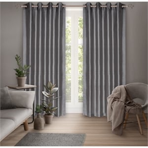 Pemberly Row Wrinkle Free Curtain Silk Look 86&quotL in Grey Slate