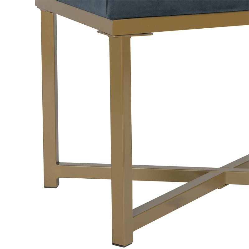 Pemberly Row Modern Metal Bench with Velvet Seat in Dark Blue Finish