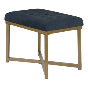 Pemberly Row Modern Metal Bench with Velvet Seat in Dark Blue Finish