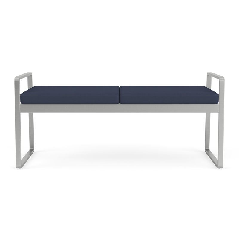 Pemberly Row Reception Waiting Room Healthcare 2-Seat Bench - Silver and Blue