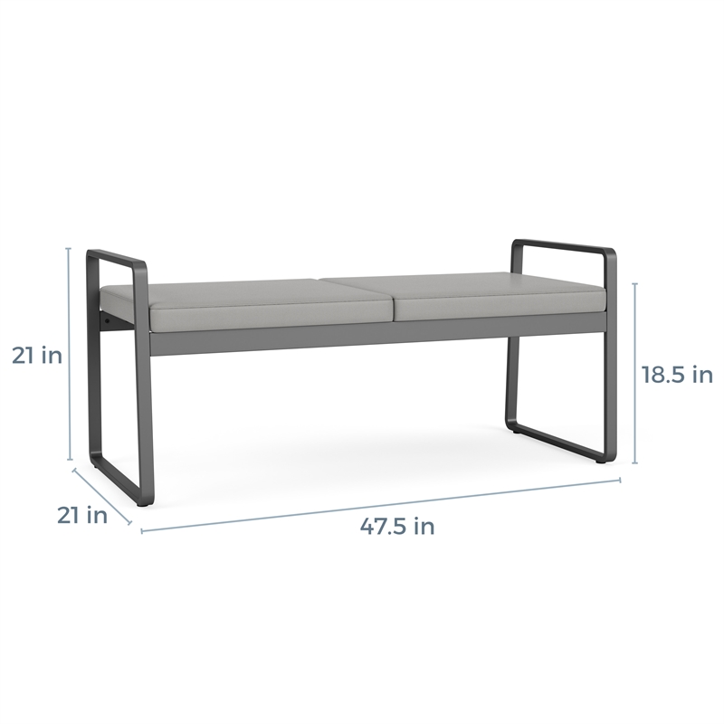 Pemberly Row Reception Waiting Room Healthcare 2-Seat Bench - Silver and Blue