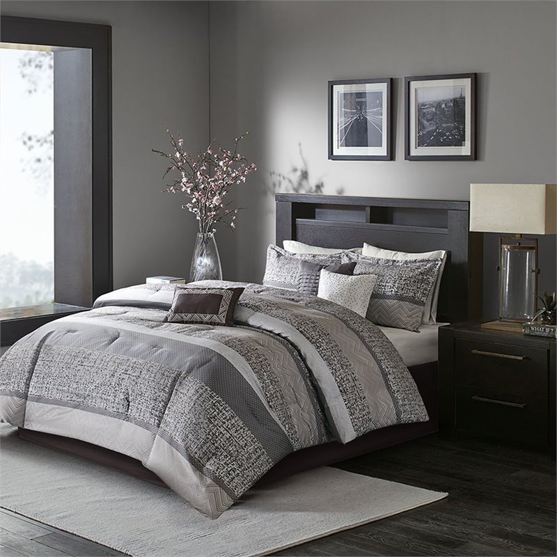 Pemberly Row 7-Piece Polyester Jacquard Comforter Set in Gray/Taupe