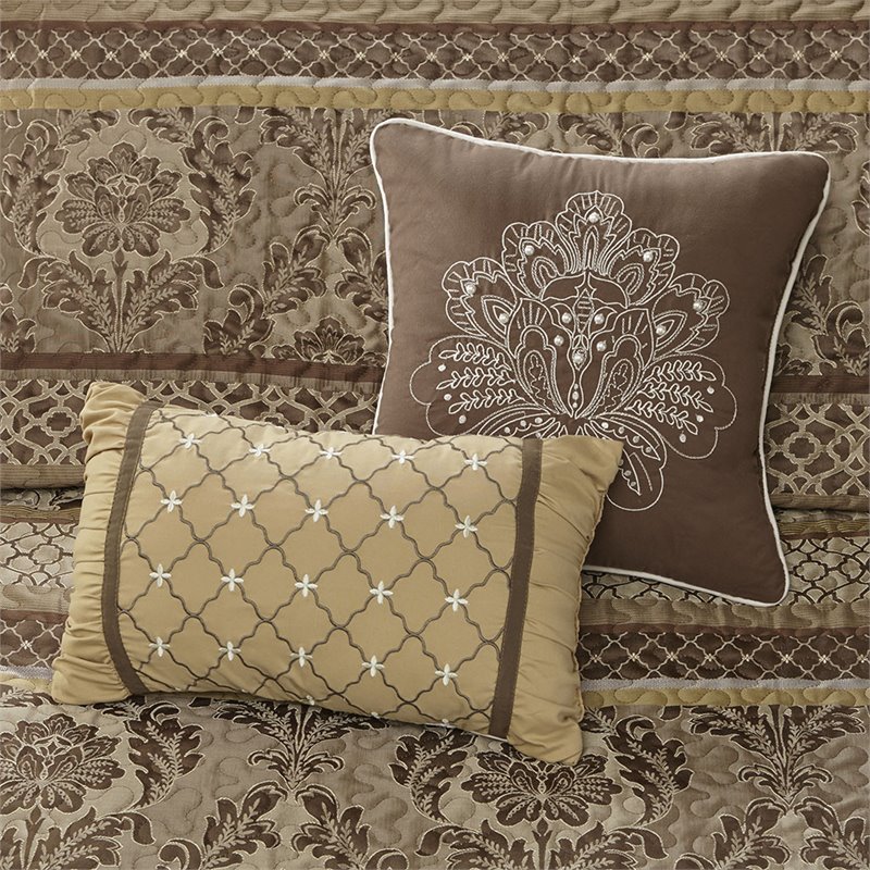 Pemberly Row 5-Piece Polyester Jacquard & Cotton Bedspread Set in Brown