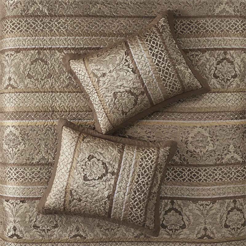 Pemberly Row 5-Piece Polyester Jacquard & Cotton Bedspread Set in Brown