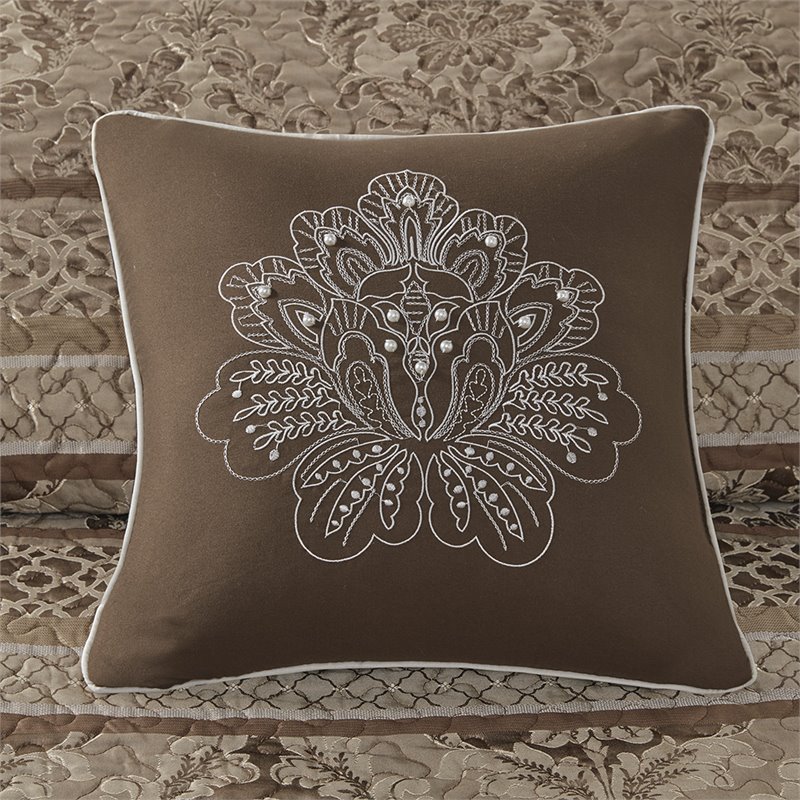 Pemberly Row 5-Piece Polyester Jacquard & Cotton Bedspread Set in Brown