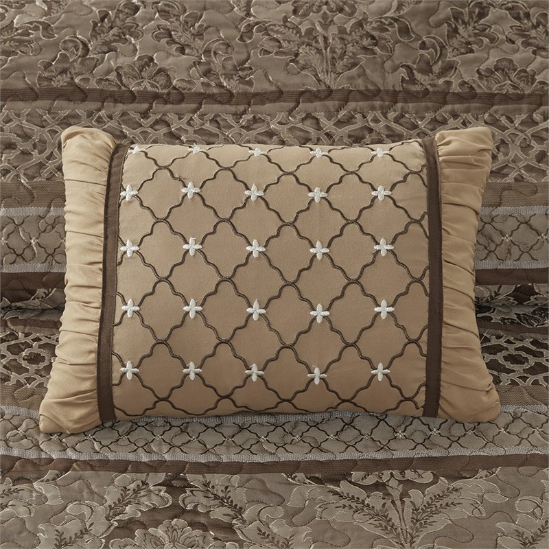 Pemberly Row 5-Piece Polyester Jacquard & Cotton Bedspread Set in Brown