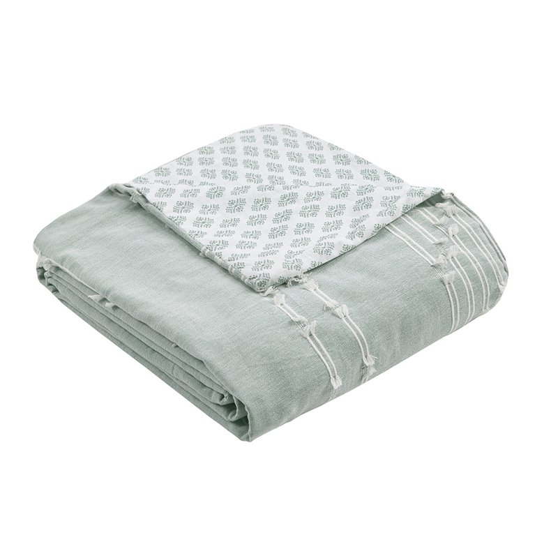Pemberly Row Modern Cotton Jacquard Full/Queen Duvet Cover Set in Aqua Blue