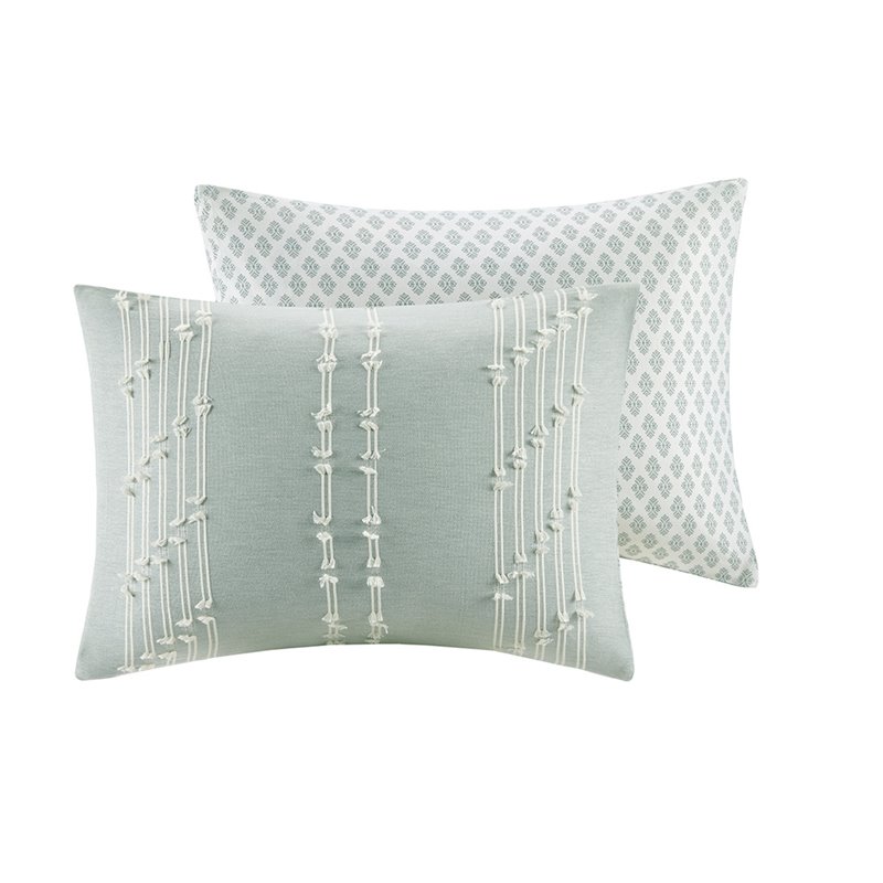 Pemberly Row Modern Cotton Jacquard Full/Queen Duvet Cover Set in Aqua Blue