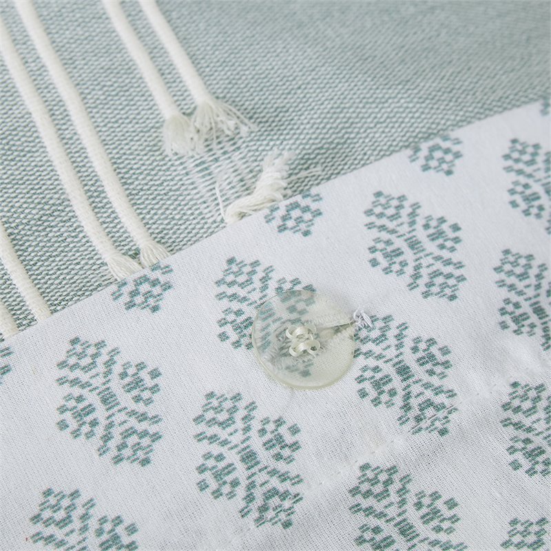 Pemberly Row Modern Cotton Jacquard Full/Queen Duvet Cover Set in Aqua Blue