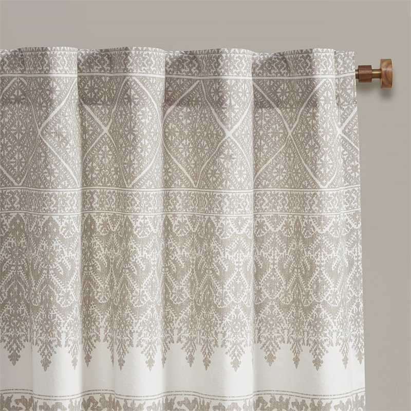 Pemberly Row Cotton Printed Window Curtain Panel with Lining in Beige