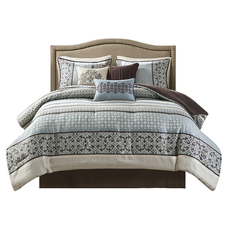 Pemberly Row 7-Piece Polyester Jacquard Comforter Set in Blue