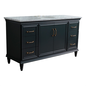 Pemberly Row 61&quot Single Wooden Vanity Dark Gray White Carrara Marble Oval Sink