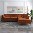 Pemberly Row Pillow Back Velvet Right-Facing Upholstered Sectional in Orange