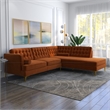 Pemberly Row Pillow Back Velvet Right-Facing Upholstered Sectional in Orange