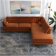 Pemberly Row Pillow Back Velvet Right-Facing Upholstered Sectional in Orange