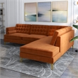 Pemberly Row Pillow Back Velvet Right-Facing Upholstered Sectional in Orange