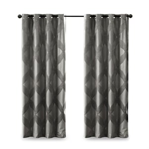 Pemberly Row Ogee Knitted Jacquard Total Blackout Panel in Charcoal