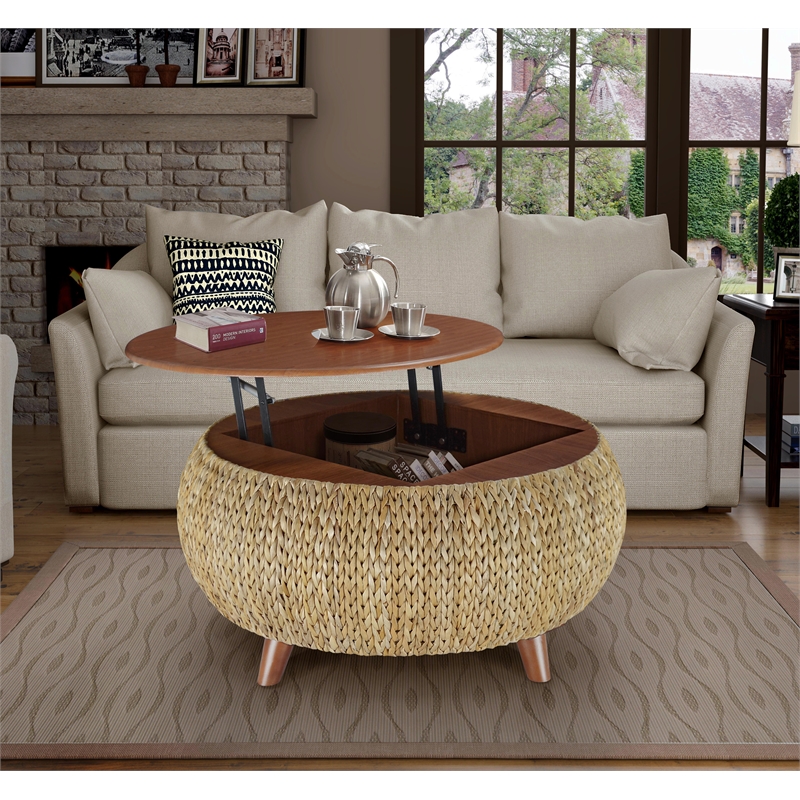 Pemberly Row Round Transitional Wood Coffee Table in Natural