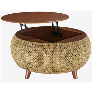 Pemberly Row Round Transitional Wood Coffee Table in Natural