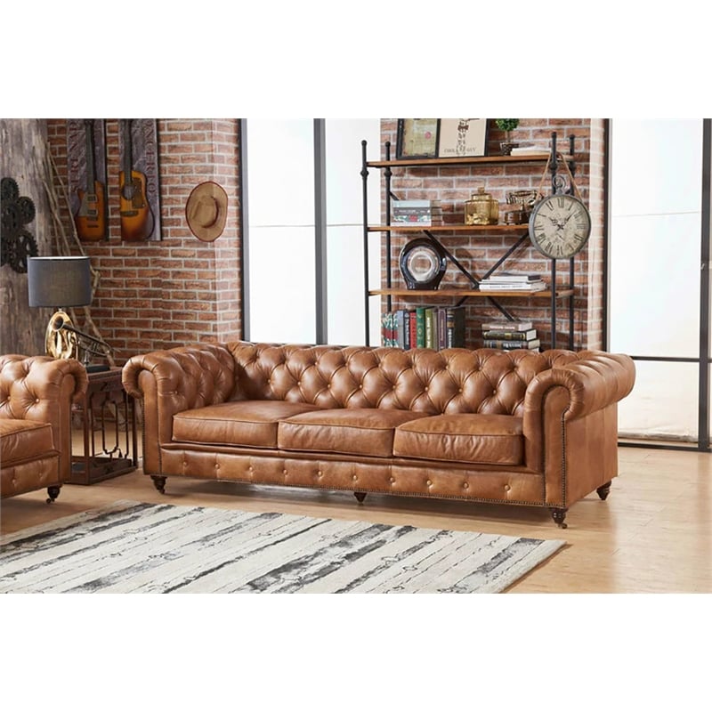 Pemberley Row Top Grain Leather Light Chestnut Sofa Rectangular 95
