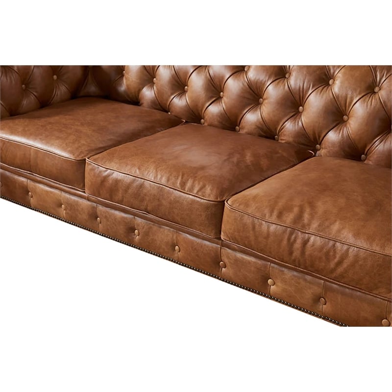 Pemberley Row Top Grain Leather Light Chestnut Sofa Rectangular 95