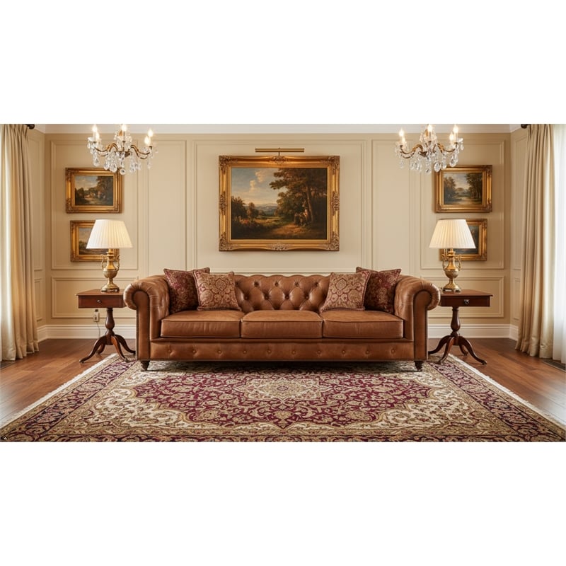 Pemberley Row Top Grain Leather Light Chestnut Sofa Rectangular 95