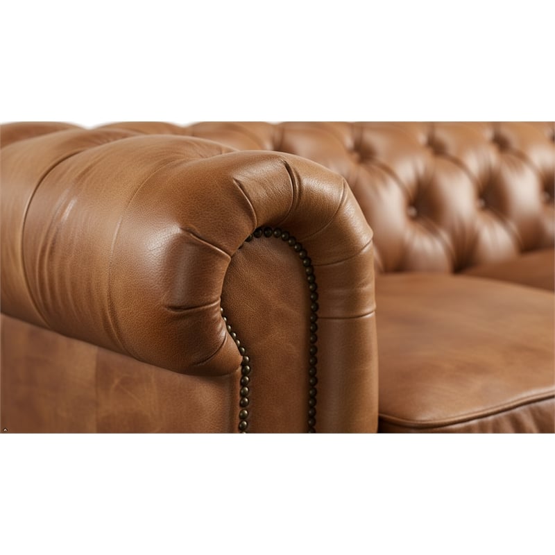 Pemberley Row Top Grain Leather Light Chestnut Sofa Rectangular 95
