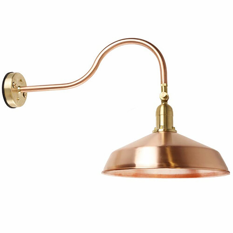 Pemberly Row Metal LED Outdoor Gooseneck Barn Light in Raw Copper