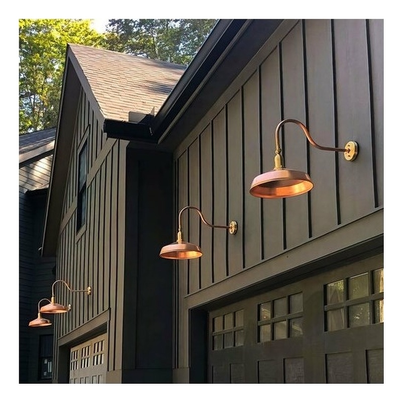 Pemberly Row Metal LED Outdoor Gooseneck Barn Light in Raw Copper