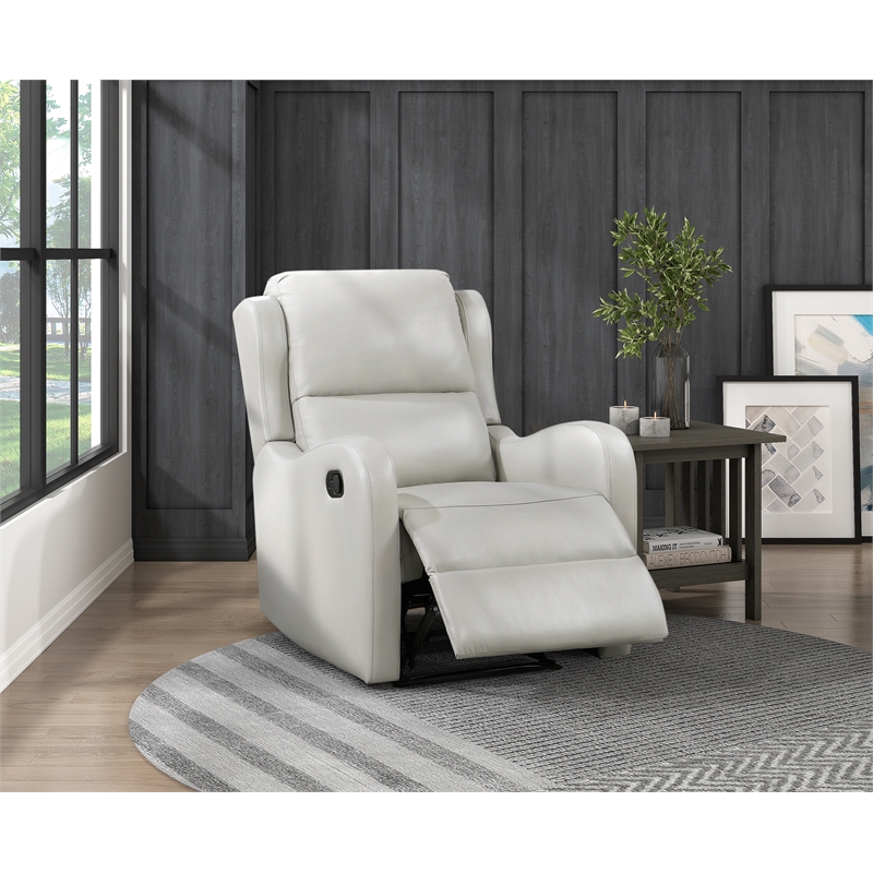Pemberly Row Upholstered Faux Leather & Wood Manual Recliner in Taupe