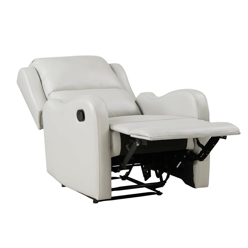 Pemberly Row Upholstered Faux Leather & Wood Manual Recliner in Taupe